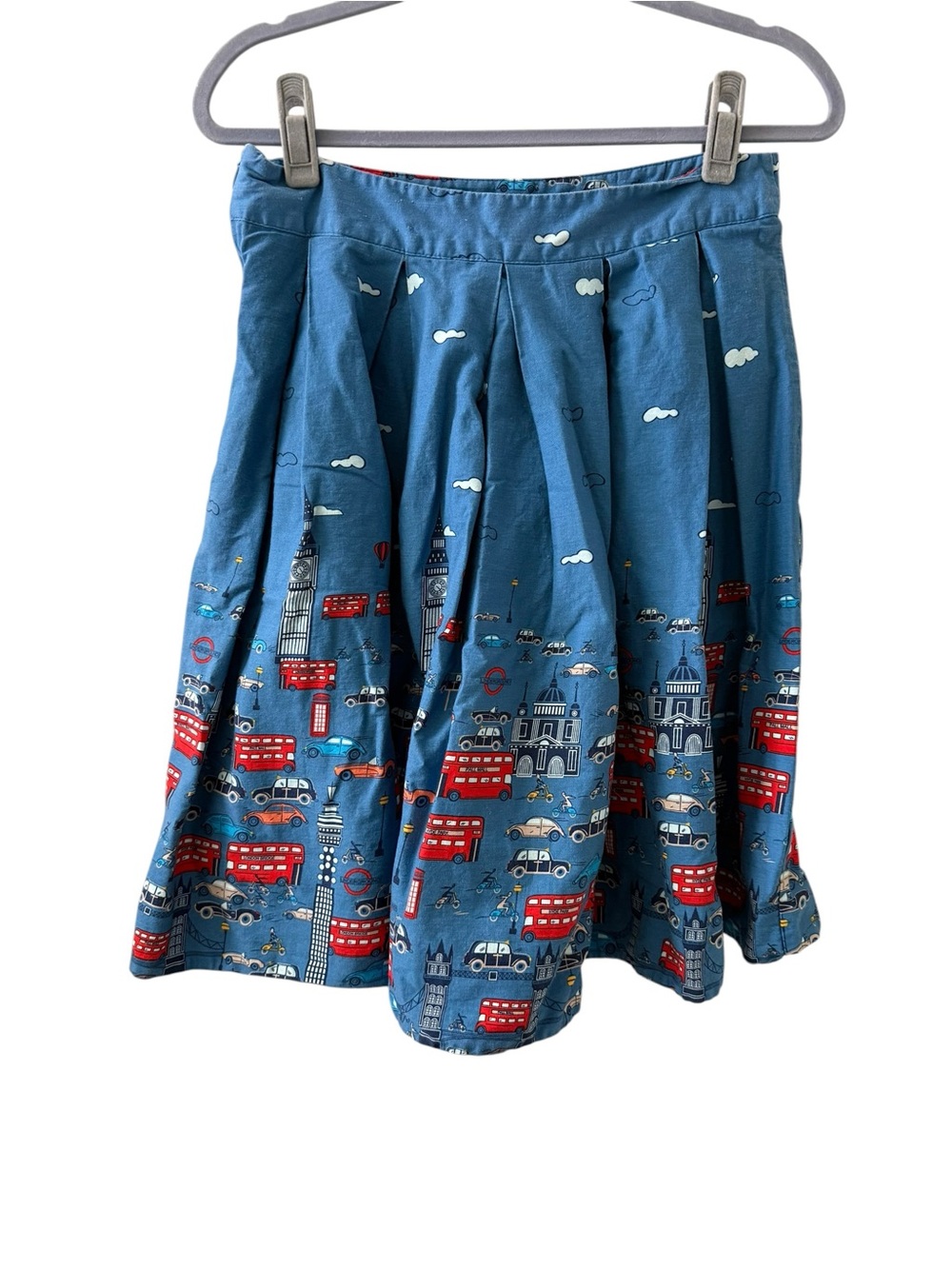 Grace Karin Blue London City Circle Skirt with Red Bus Print